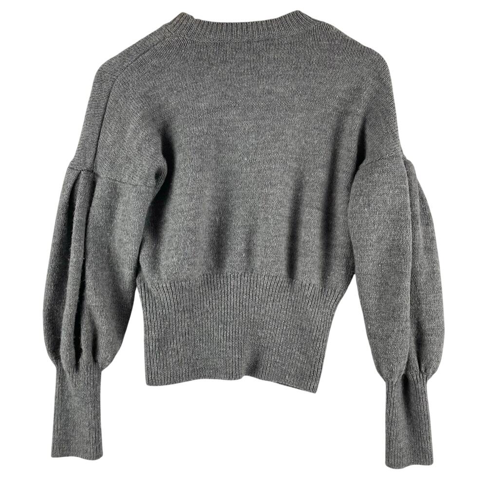 Tanya Taylor Womens 100% Wool Balloon Sleeve Sweater SZ M Gray Crew Neck